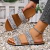 Temu one-word with flat bottom sequins round head women's cool slippers summer casual beach fish mouth slippers women