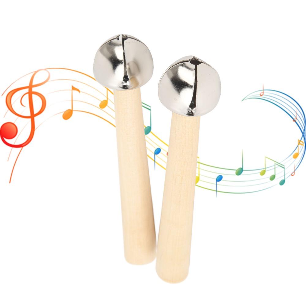 2PCS Silver+Wood Color Hand Bells Percussion Musical Instrument Music Learning