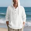 Men Casual Loose Long Sleeve Hooded Linen Blend Henley T Shirt