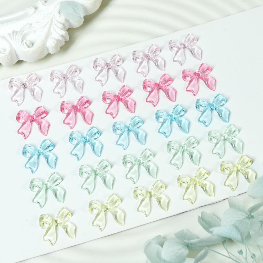 1Bag Pink Candy Ribbon Bows 3D Nail Charm Transparent Jelly Color Summer Nail Decoration Accessories DIY Manicure Decor Parts