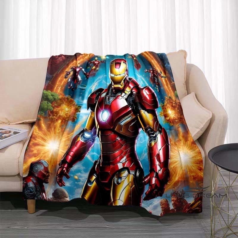 Available In Various Sizes, These Cartoon Iron Man Blankets Are Soft, Fluffy Flannel Blankets Perfect for Use On Sofas, In The