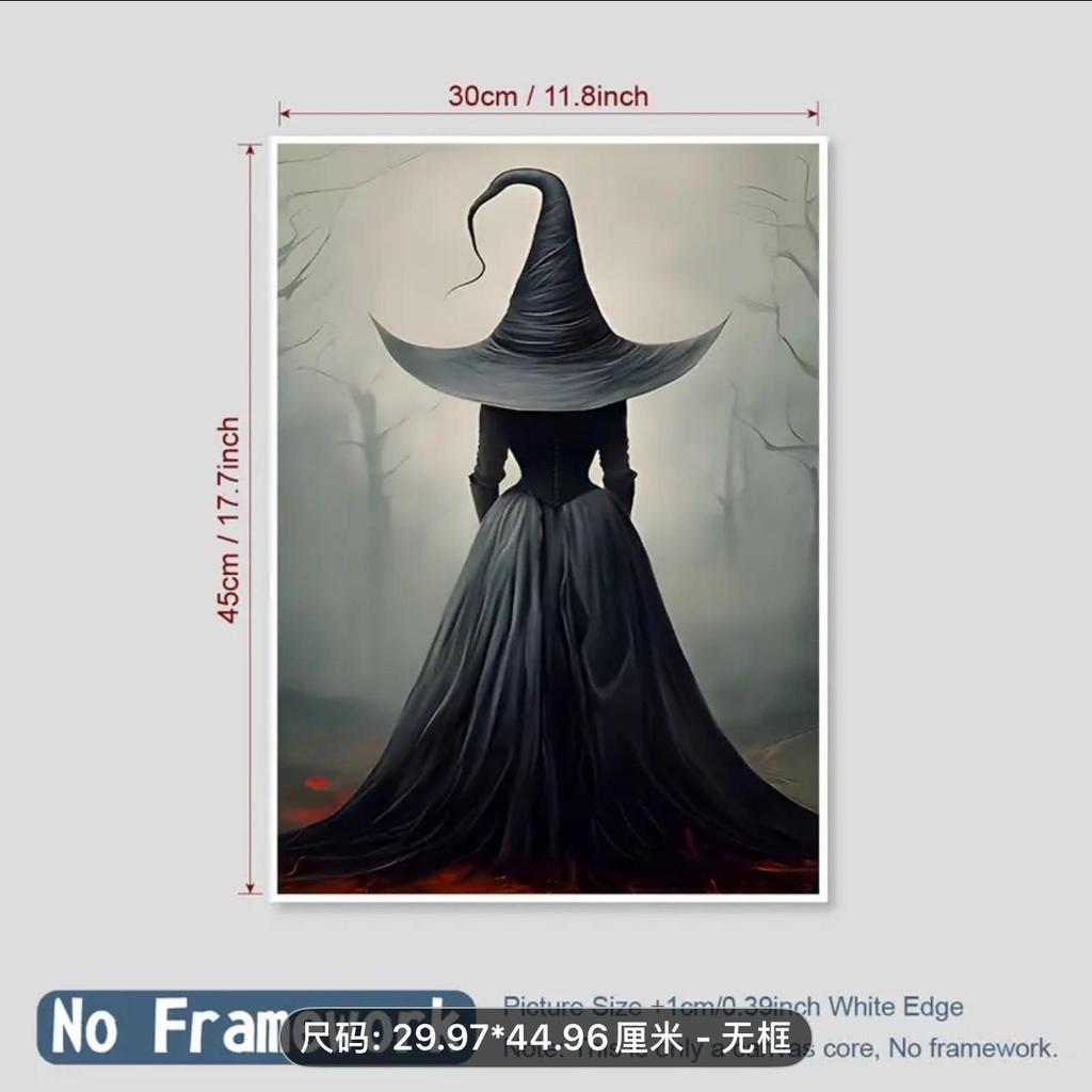 Halloween Witch Decorative Oil Painting on Canvas with Pine Wood Frame