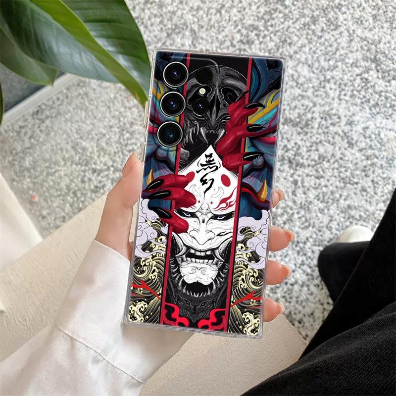 Samurai Hannya Mask Ghost Tattoo Phone Case S25Ultra For Samsung Galaxy S25 S24 S23 S21 Ultra S20 FE S22 Plus A55 5G Clear Cover