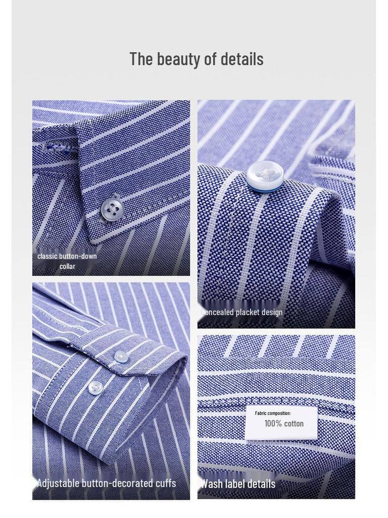 2025 Men's Striped Cotton Oxford Long Sleeve Button-Down Cardigan Shirt, Plus Size Available