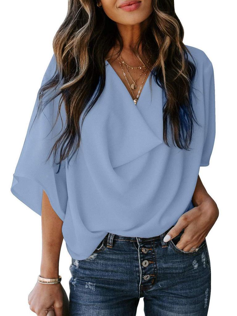 2026 Chiffon V-Neck Loose Casual Top - European & American Style Women's Shirt