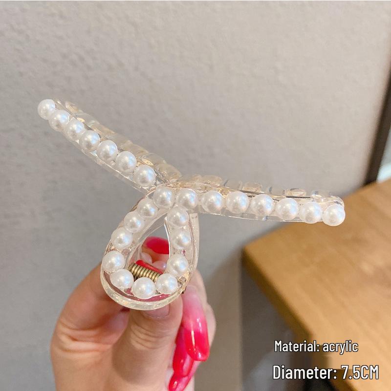 Korean-Style Pearl Metal Hair Claw Clip - Simple, Large, Elegant Shark Clip for Girls