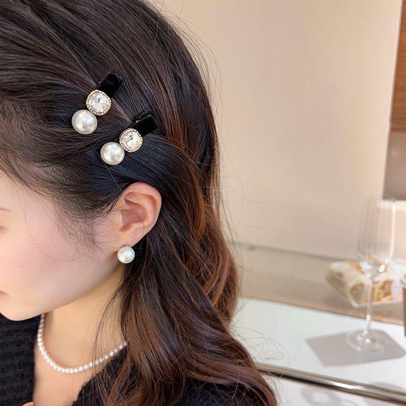 1pcs Elegant Hairpin Imitation Pearl Square Diamond Hairpin Elegant Ceiling Korean Ins Style Side Clip