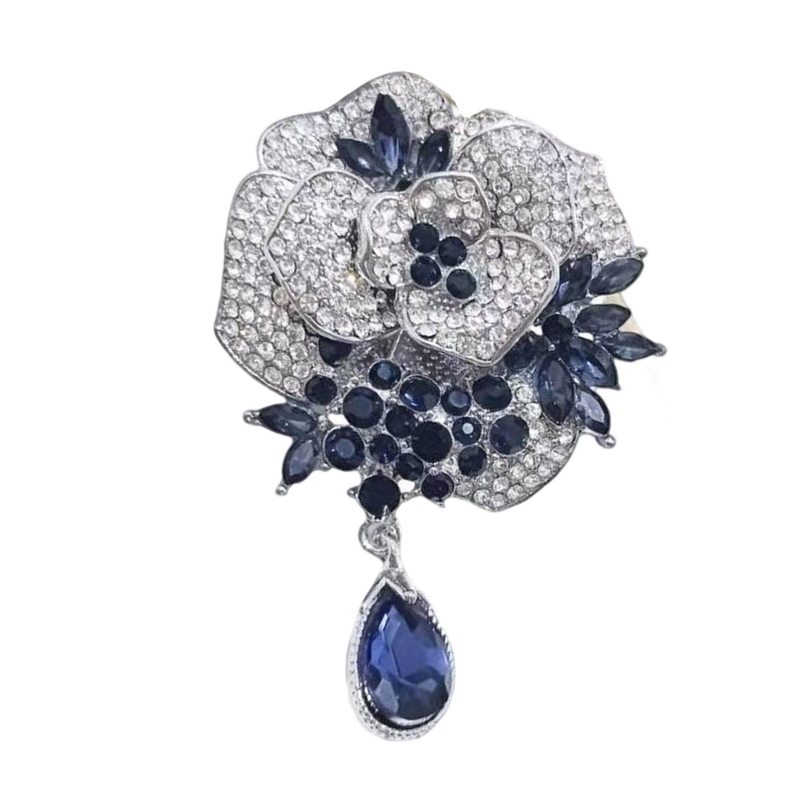 

Блестящая посеребренная брошь-роза Легкий гипоаллергенный дизайн Надежная застежка Для вечерних платьев и повседневной носки синий