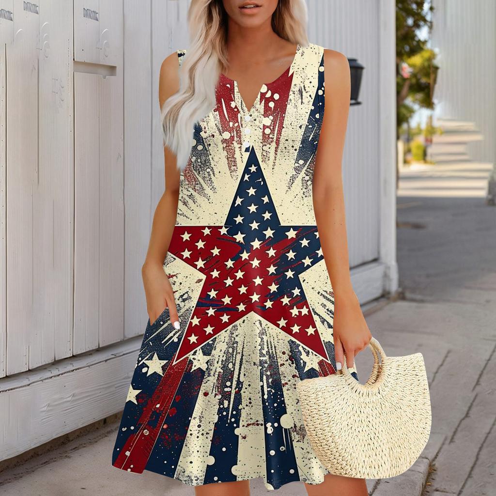 Women's Fashionable Casual Independence Day Print Dress