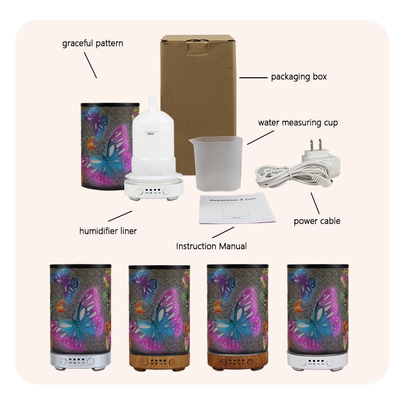 Iron Essential Oils Diffuser 100ML Aromatherapy Diffuser Cool Mist Humidifier with Waterless Auto Off Air Diffusers(Butterfly)