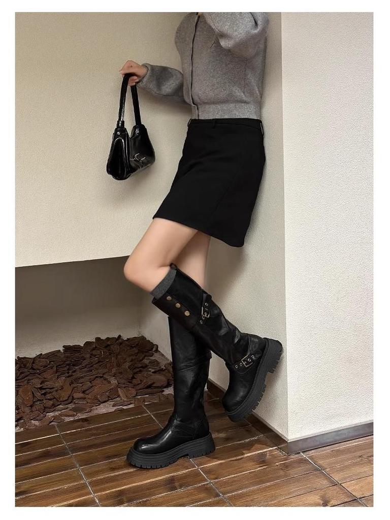 2025 A/W Black Wide Calf High-Thigh Knight Boots for Women