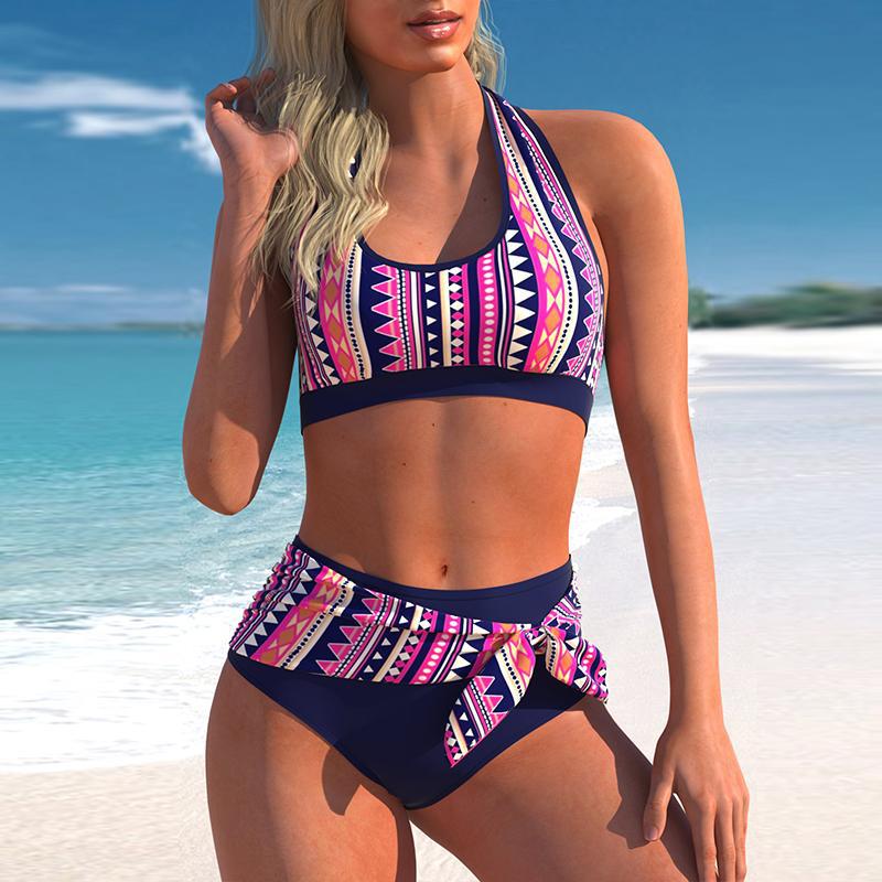 Women's Sexy Casual Resort Style Swimsuit Strap Adjustable Fashion Women's Printed Bikini Swimsuit Set S-6XL