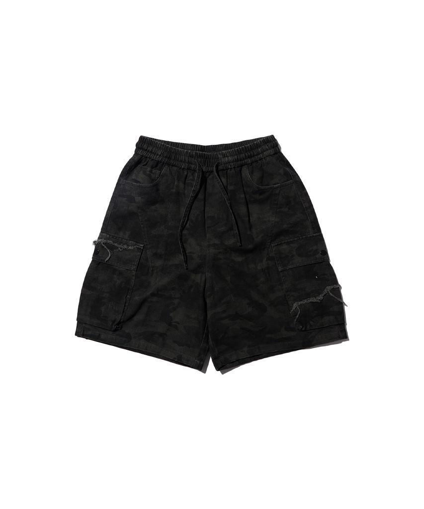 CREAM SODA LAB Camouflage Cotton Cargo Bermuda Elastic Pants Khaki