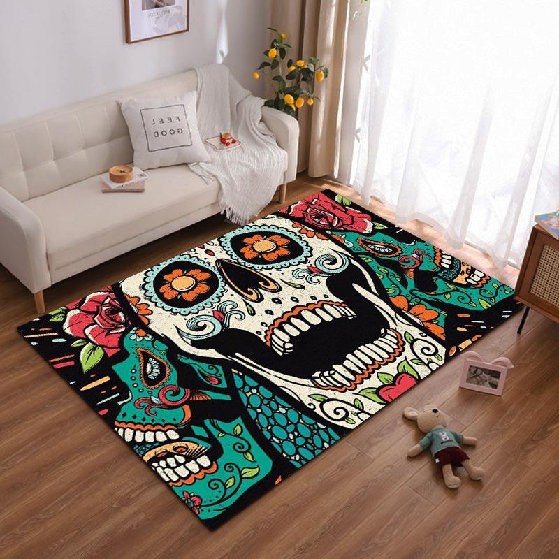 

Colorful Sugar Skull Pattern Area Rug with Floral Artistic Design Suitable for use as an anti-slip for living room bedroom sofas 40x60cm( 15x23in )