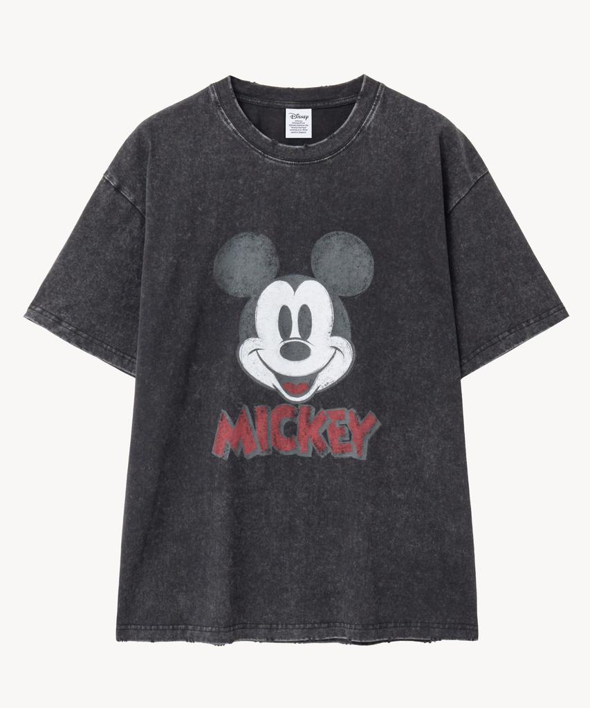 VTWO Vintage Washed Face _Mickey_ T-Shirt (Black)