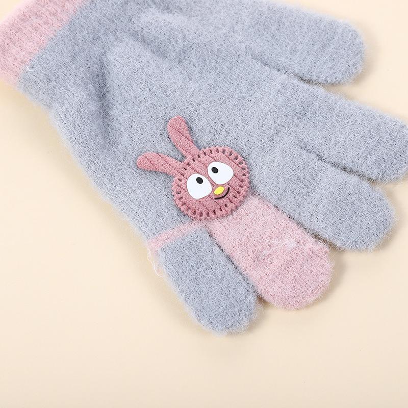 New Children's Gloves Female Cute Cartoon Bunny Autumn and Winter Warm and Cold-proof Boy and Girl Baby Knitted Gloves