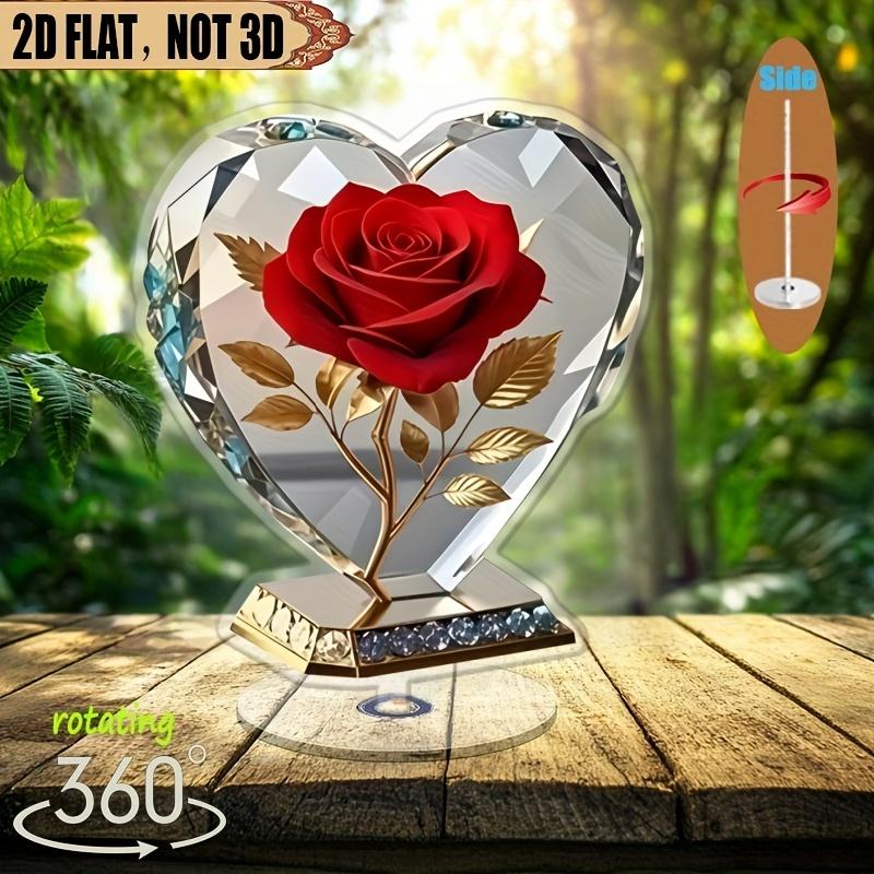 2D Flach - Ein 2D Acryl Herzförmiger Statue-Schmuck im Bohemian-Stil, Verziert mit Roten Rosen Und Goldenen Akzenten - eine Elegante Schreibtischdekoration