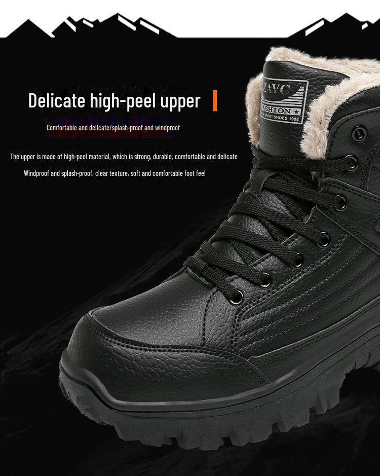 Northeast Herre Svarte Vanntette Sklisikre Høye Snøstøvler - Kuldebestandige, Slitesterke, Fløyelsforede, Bomullssko med Tykk Såle