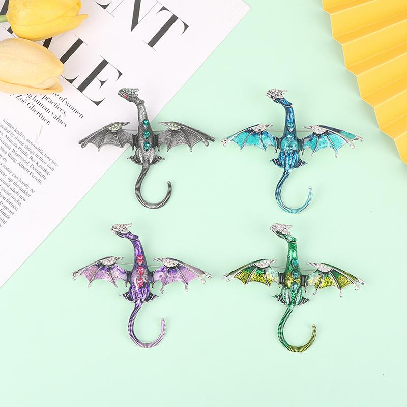 Spilla A Forma Di Drago Smaltata Con Cristalli - Accessorio Vintage Punk Per Uomo E Donna - 2