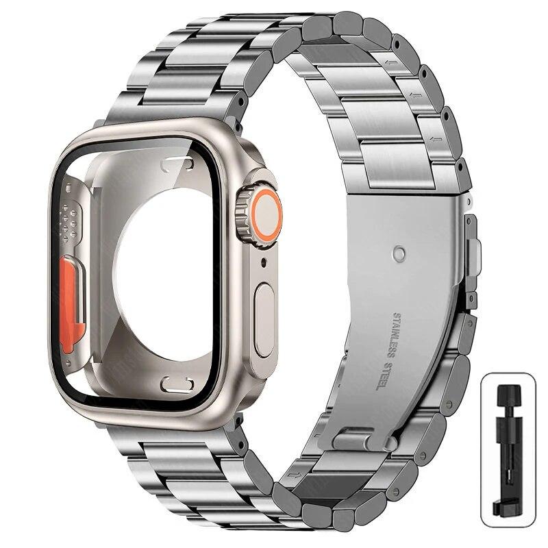 Stainless Steel Strap+case for Apple Watch 44mm 45mm 41mm 40mm Upgrade TPU Case Iwatch Series 9 8 7 6 SE 5 4 Metal Bracelet