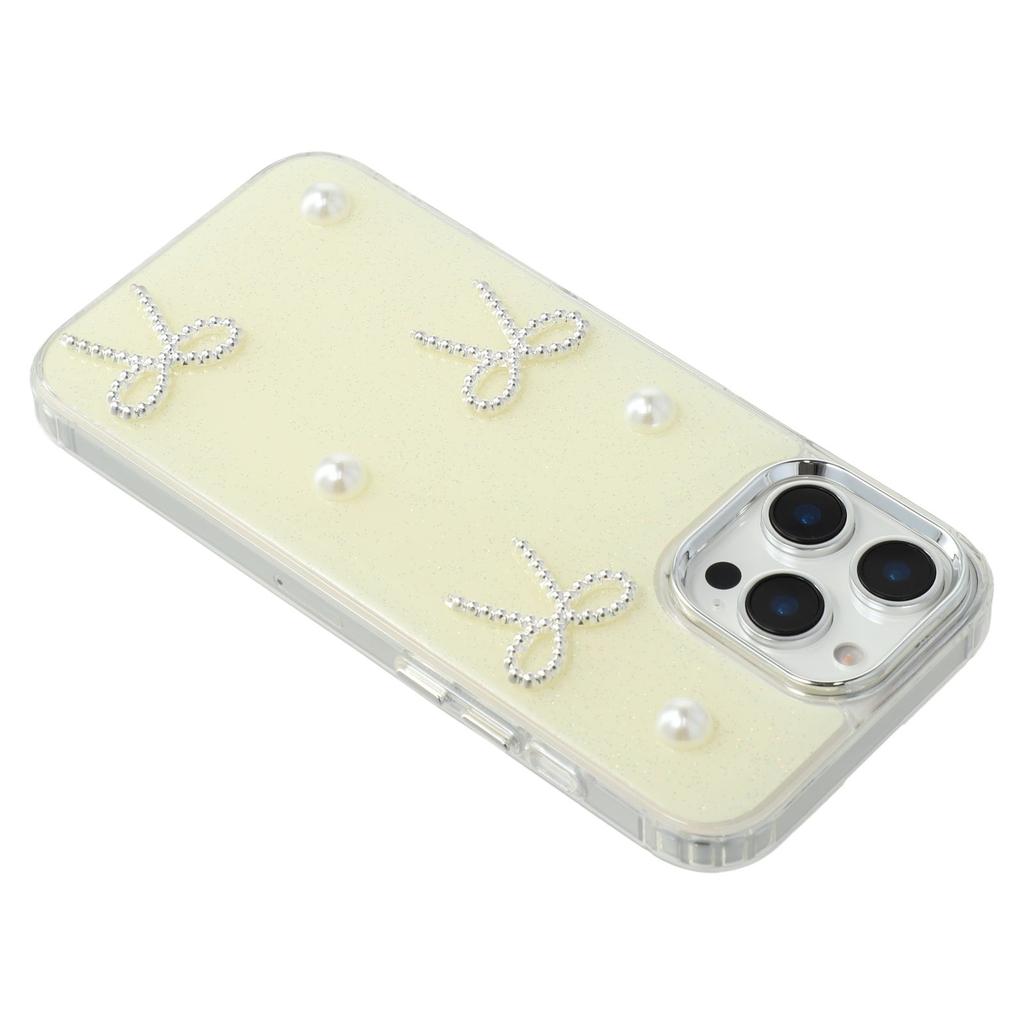 For iPhone 16 Pro Case Pearl Bow Epoxy Design TPU+PC Phone Back Cover