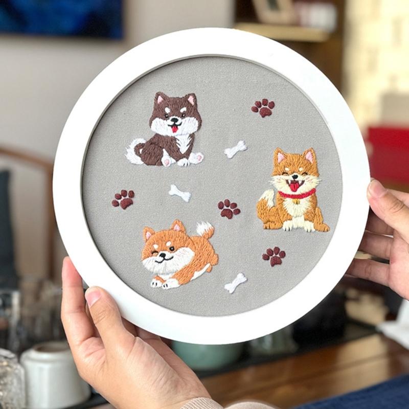 Beginner Embroidery Kits for Adult Easy to Learn Dog Embroidery Pattern from Video & Instruction Needlepoint Kits