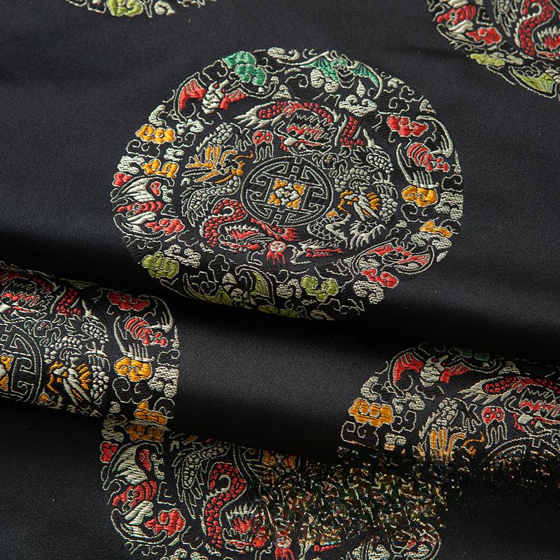 100x75cm Dragon Pattern Jacquard Brocade Fabric for Dresses Hanfu Cheongsam Pillowcases Upholstery Sewing Cloth Black Blue