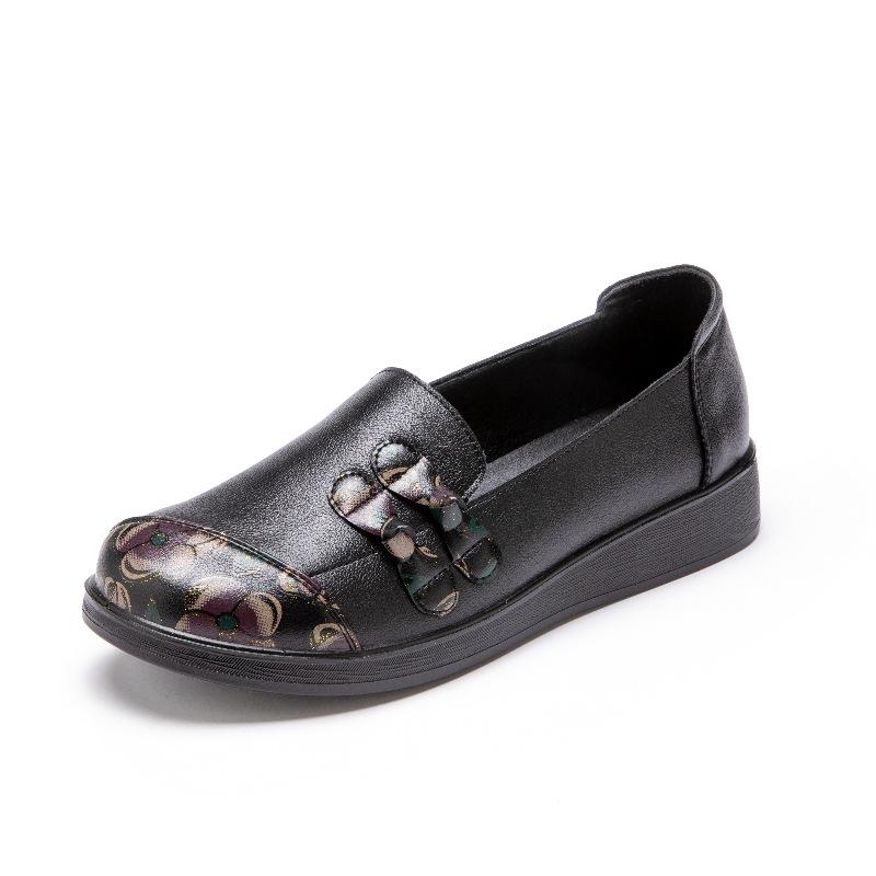 Fashion New Pu Leather Flats Mother Single Shoes Soft Sole Comfortable Non-slip Women's Loafers Large Size 42