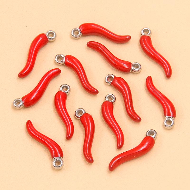 304 Stainless Steel Red Chili Oil Drip Pendant Charm, Vacuum Electroplated, 6x20mm