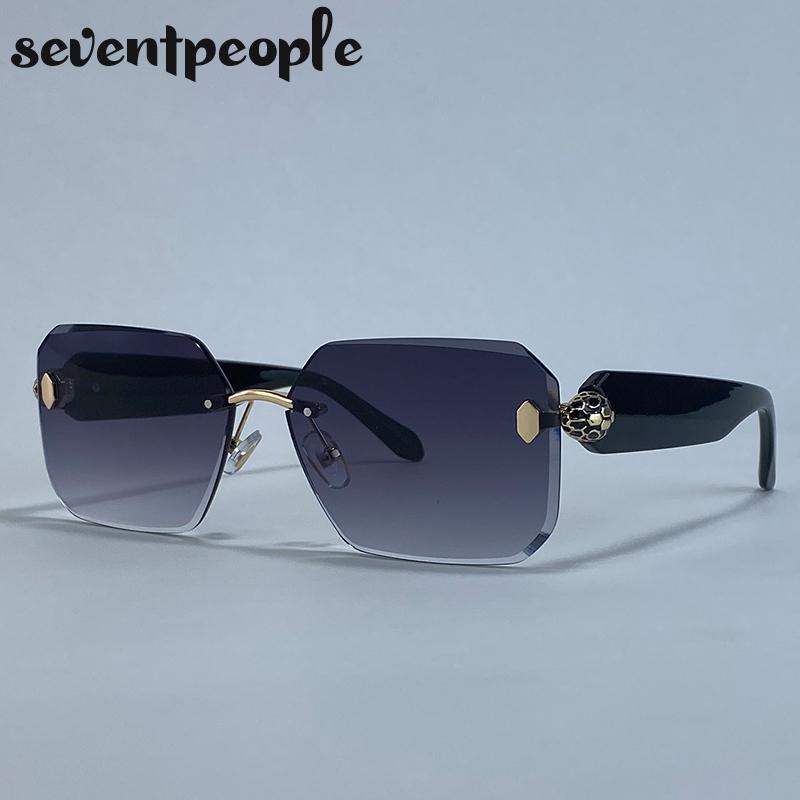 Oversized Rimless Square Sunglasses Women  Luxury Brand Trendy Punk Frameless Sun Glasses For Ladies Vintage Outdoor Shades