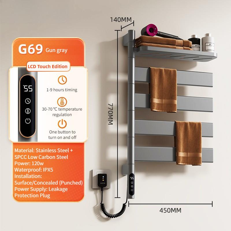 Wall Mounted Rotating Electric Heating Towel Bar Home Bathroom Intelligent Constant Temperature Drying Towel Rack