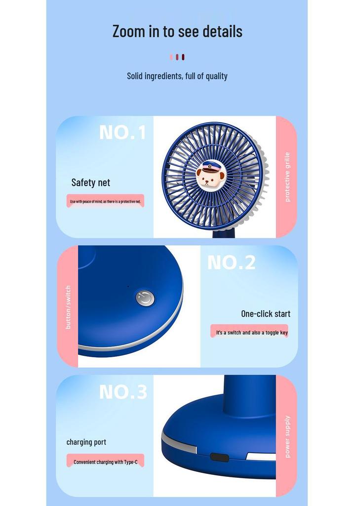 USB Rechargeable Cartoon Desktop Fan – Portable for Dorms & Offices, Ideal Gift