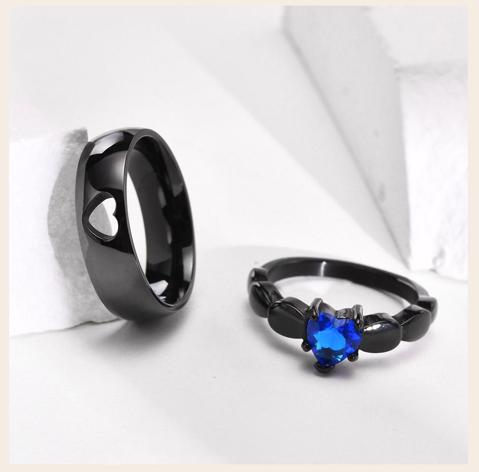 Couple Heart Rings Stainless Steel Love Stone Wedding Band Promised Rings for Her and His Jewelry Anniversary Gift