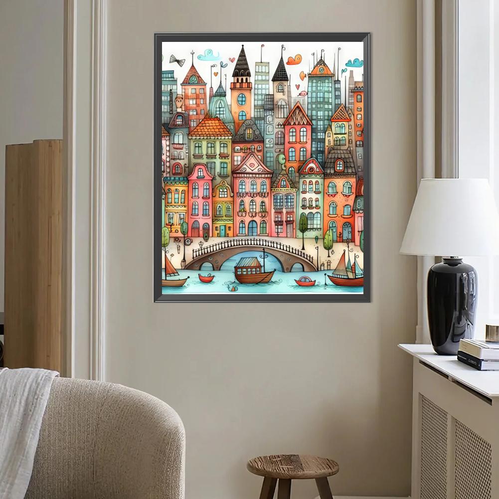 5D DIY Full Round Drill Partial AB Diamond Painting Colorful Houses Kit Decor