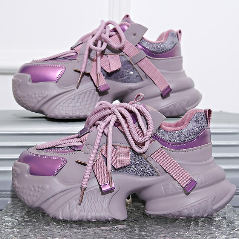 Autumn Fashion Platform Sneakers Women Black White Non-Slip Sports Shoes Woman Lace-Up Soft Sole Pu Leather Casual Shoes Ladies