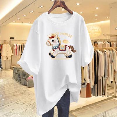 2026 Year of the Horse Red Pure Cotton Women's Loose Fit Short Sleeve T-shirt