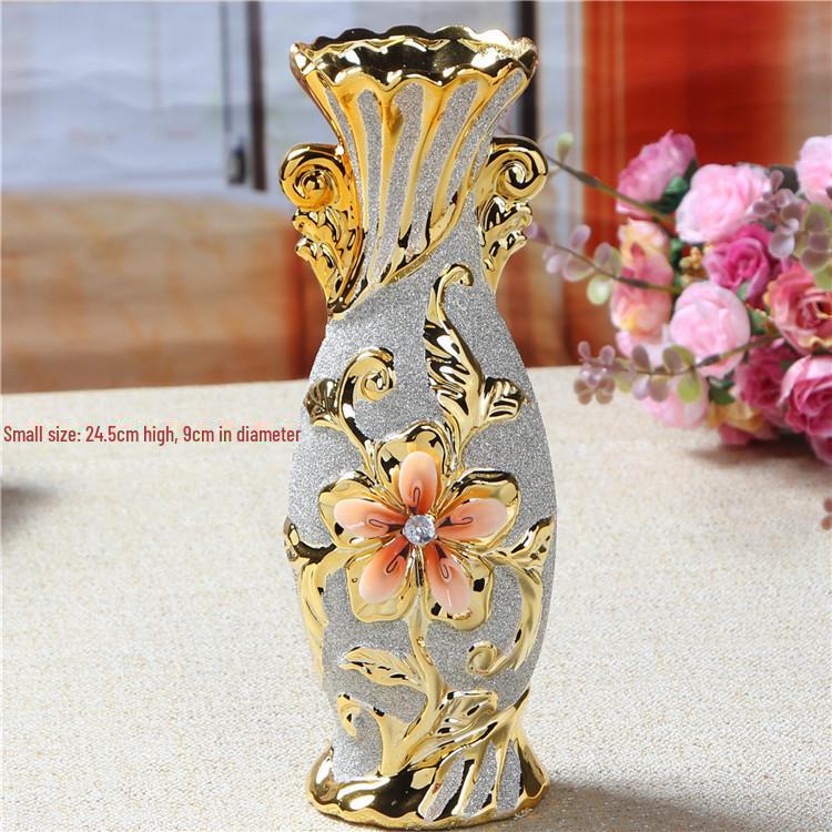 European Ceramic Vase Ornament, Gold Wedding Gift, Living Room Decoration, Soft Home Furnishing