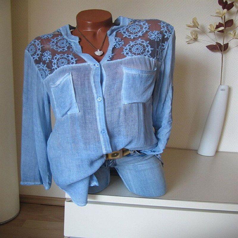 Elegant Plus Size Women V Neck Lace Splice Loose Summer Casual T-shirt Blouse
