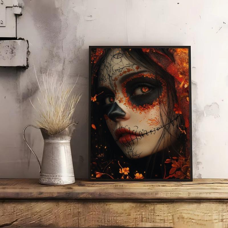 Los Muertos Girl Day of The Dead Skull Makeup Portrait Posters and Prints Canvas Painting Wall Art Picture for Room Home Decor