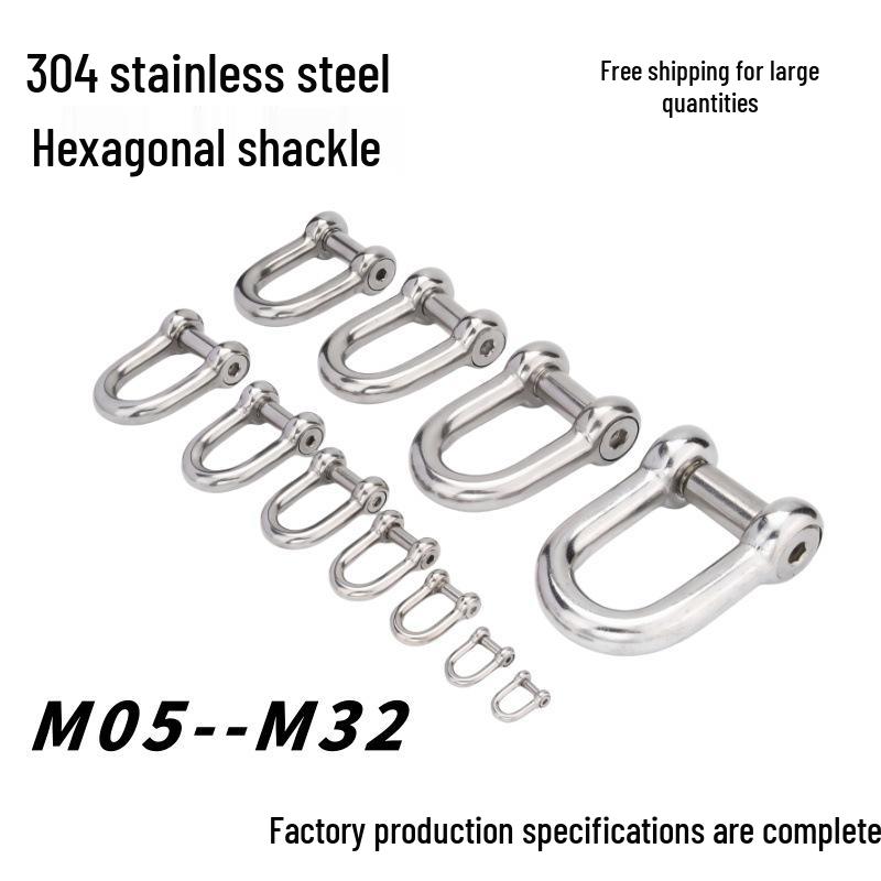 304 Edelstahl Sechskant-D-Schäkel, Drahtseil-Kettenverbinder U-Schäkel