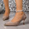 Fashion Comemore Autumn Heels for Ladies Metal Pointed Toe Sexy Women Shoes Thin High Heeled Retro Temperament Fashion Pumps Large Size