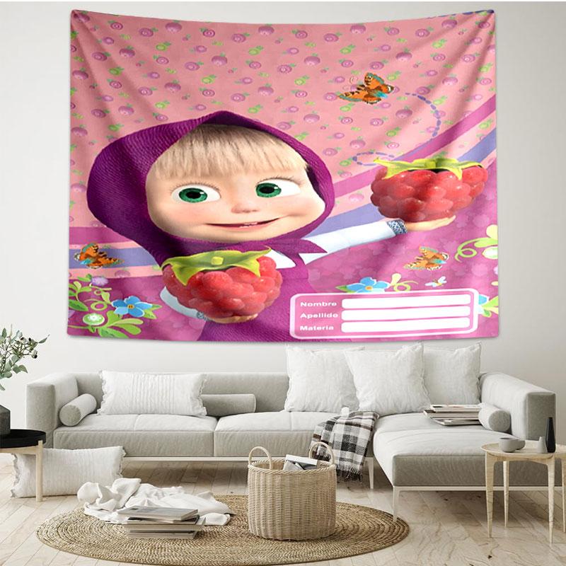 Masha and The Bear Print Tapestry - Portable Wall Decor Cloth, for Home, Dorm, Travel, Bedroom, Living Room - Ideal Birthday Housewarming Gift