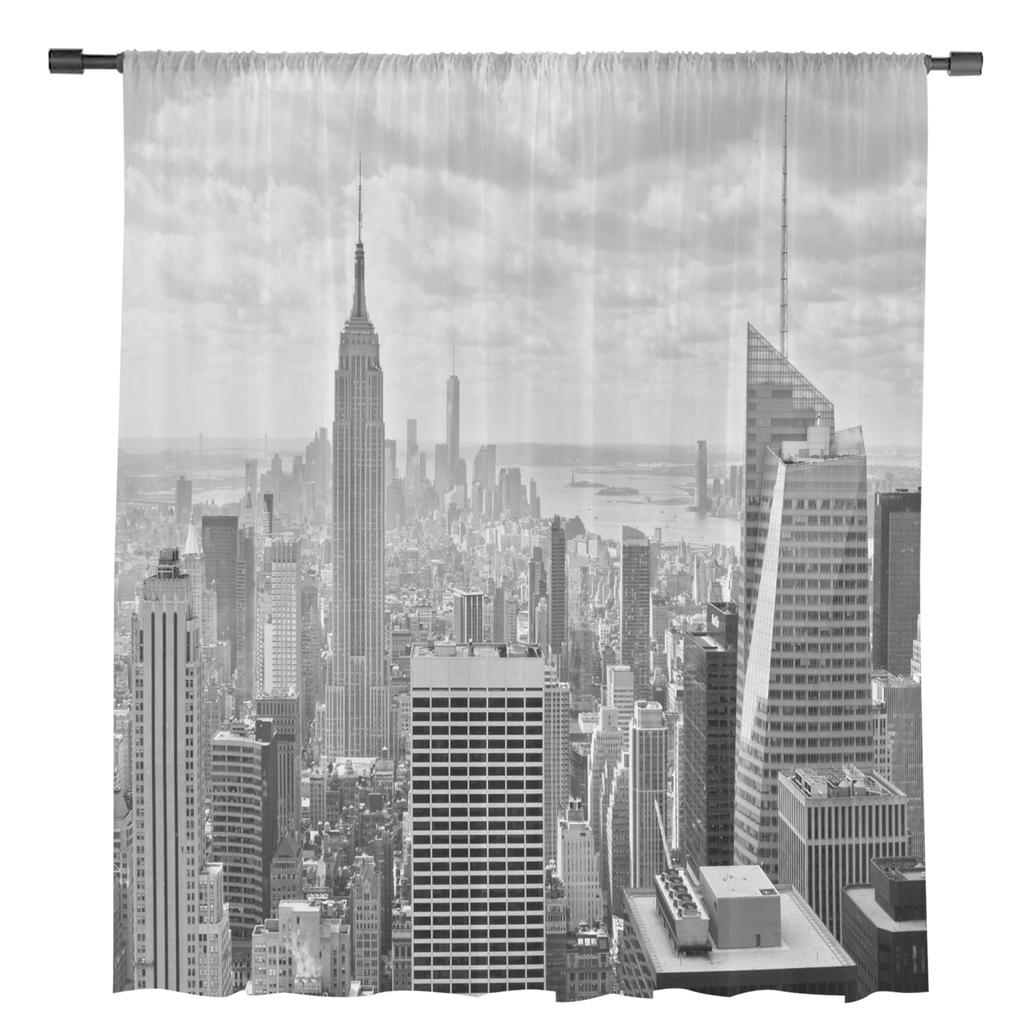 Stadt Urban Architektur Grau Chiffon Sheer Vorhänge für Wohnzimmer Schlafzimmer Home Dekoration Fenster Voile Tüll Vorhang Vorhänge