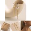 Long Chain Faux Pearl Earrings For Women Gold Plated Geometric Design