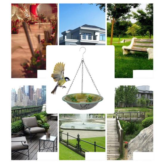 Hanging Metal Bird Feeder Weather-proof Outdoor Garden Patio Yard Hanging Bird Bath Watering Bowl Feeding Device with Detachable Chain