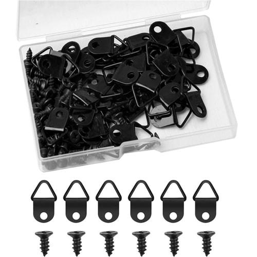 Samcos Triangular Hanging Hooks, Set of 100, with Wood Screws, Wall Hooks, Picture Hooks, for Crafts and Picture Frames (Black)