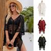 Floral Bohemian Shawl Plus Size Swimsuit Cover Up Breathable Sunscreen Beach Cover Up  Vacation
