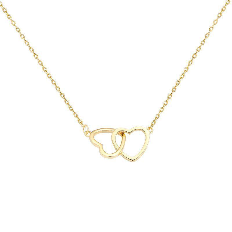 Simple Double Heart Pendant Necklace for Women Couple Stainless Steel Choker Gold Color Chain Wedding Party Friends Jewelry Gift