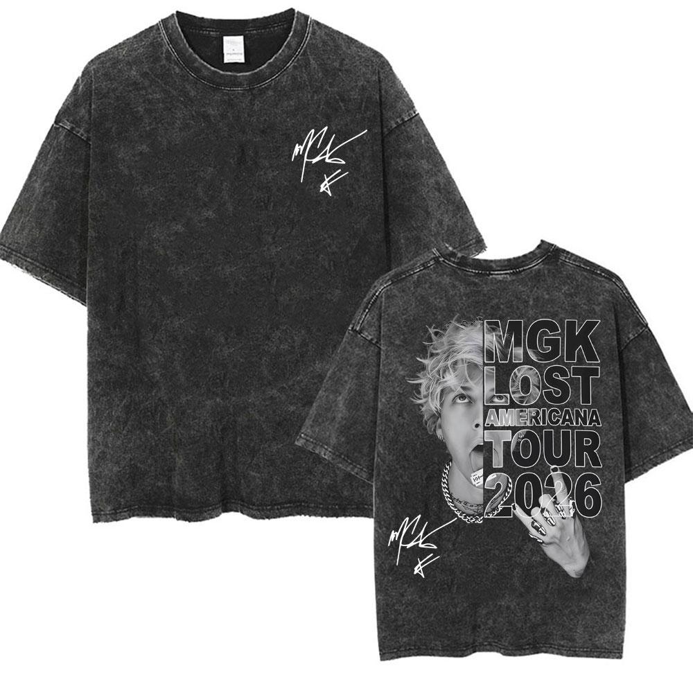 Maglietta Vintage Lavata Machine Gun Kelly MGK Lost Americana Tour 2026 Uomo Donna Harajuku Streetwear Magliette Casual a Manica Corta