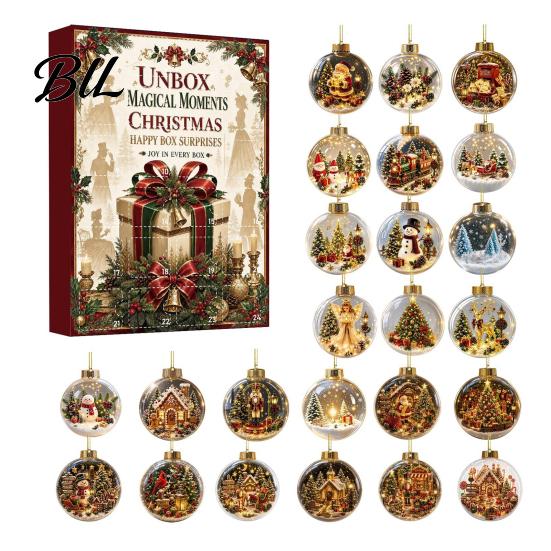 Lightweight Acrylic Ornaments Christmas Advent Calendar, 2D Flat Crystal Ball Pendants with Lanyard, Festive Home Party Supplies 24 Day Tree